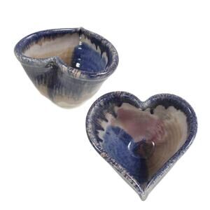 Studio Pottery Dripware Heart Trinket Dish Bowl by Lisa howe, Signed
